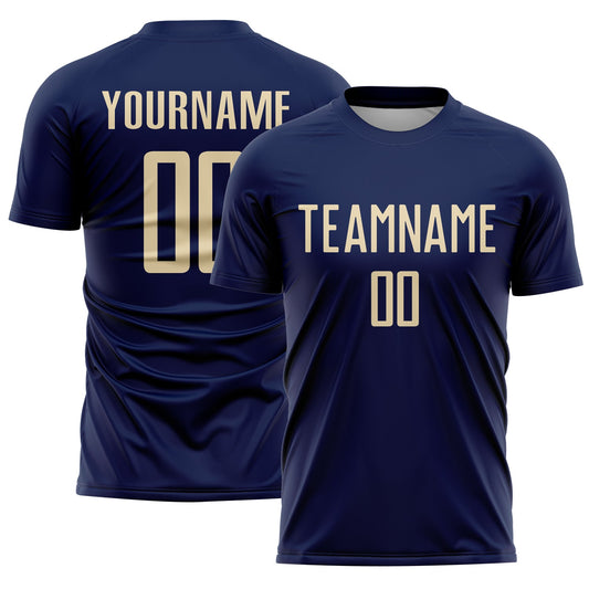 Custom Navy Cream Sublimation Soccer Uniform Jersey - Main View