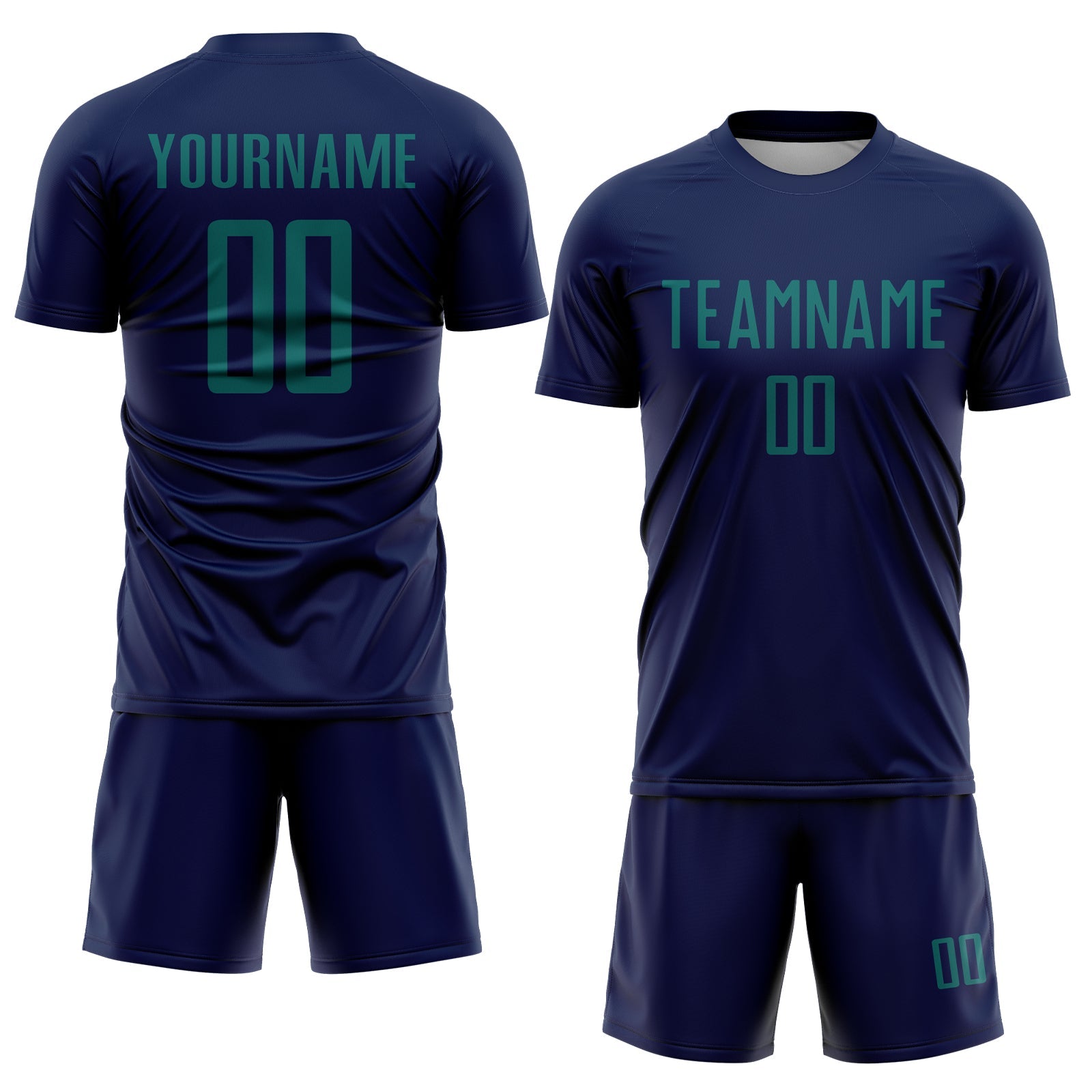 Custom Navy Teal Sublimation Soccer Uniform Jersey view 2