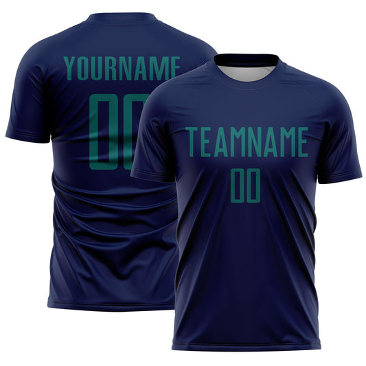 Custom Navy Teal Sublimation Soccer Uniform Jersey - Main View