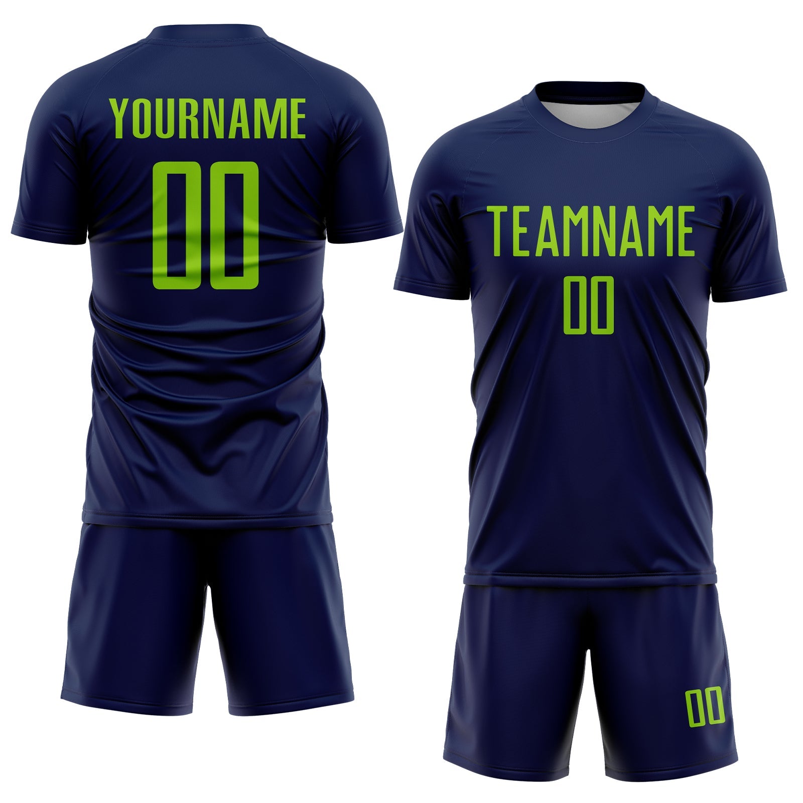 Custom Navy Neon Green Sublimation Soccer Uniform Jersey view 2