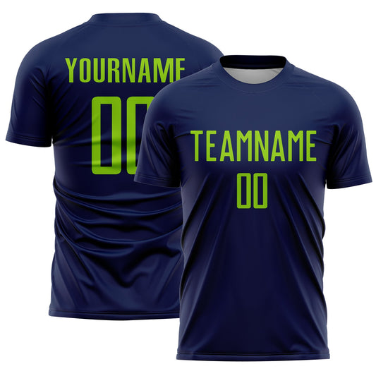Custom Navy Neon Green Sublimation Soccer Uniform Jersey - Main View