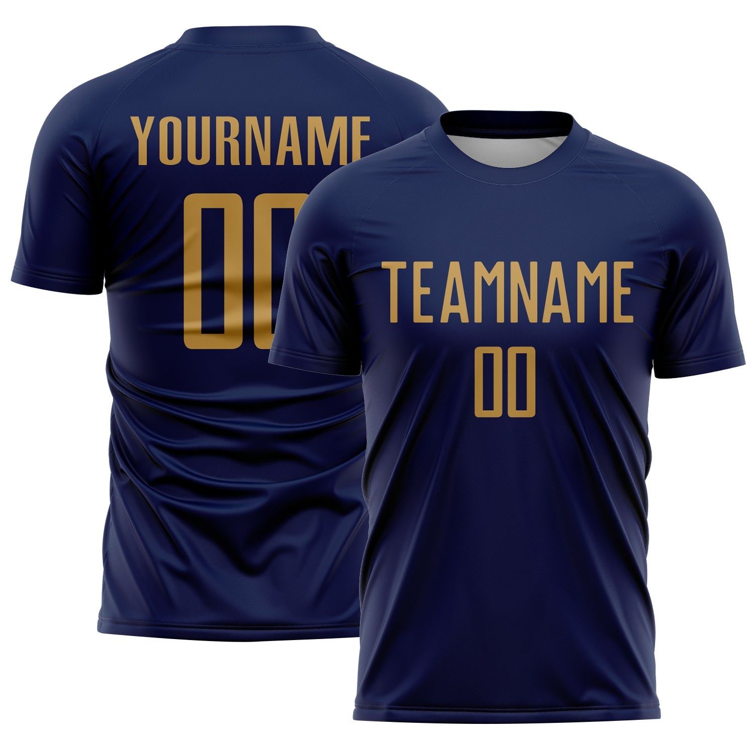 Custom Navy Old Gold Sublimation Soccer Uniform Jersey - Main View