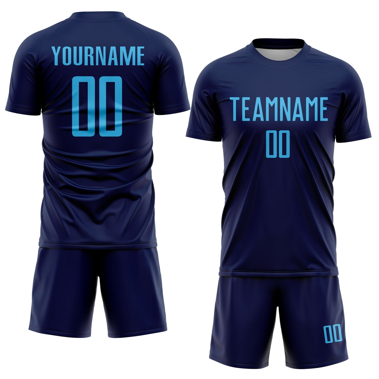 Custom Navy Sky Blue Sublimation Soccer Uniform Jersey view 2