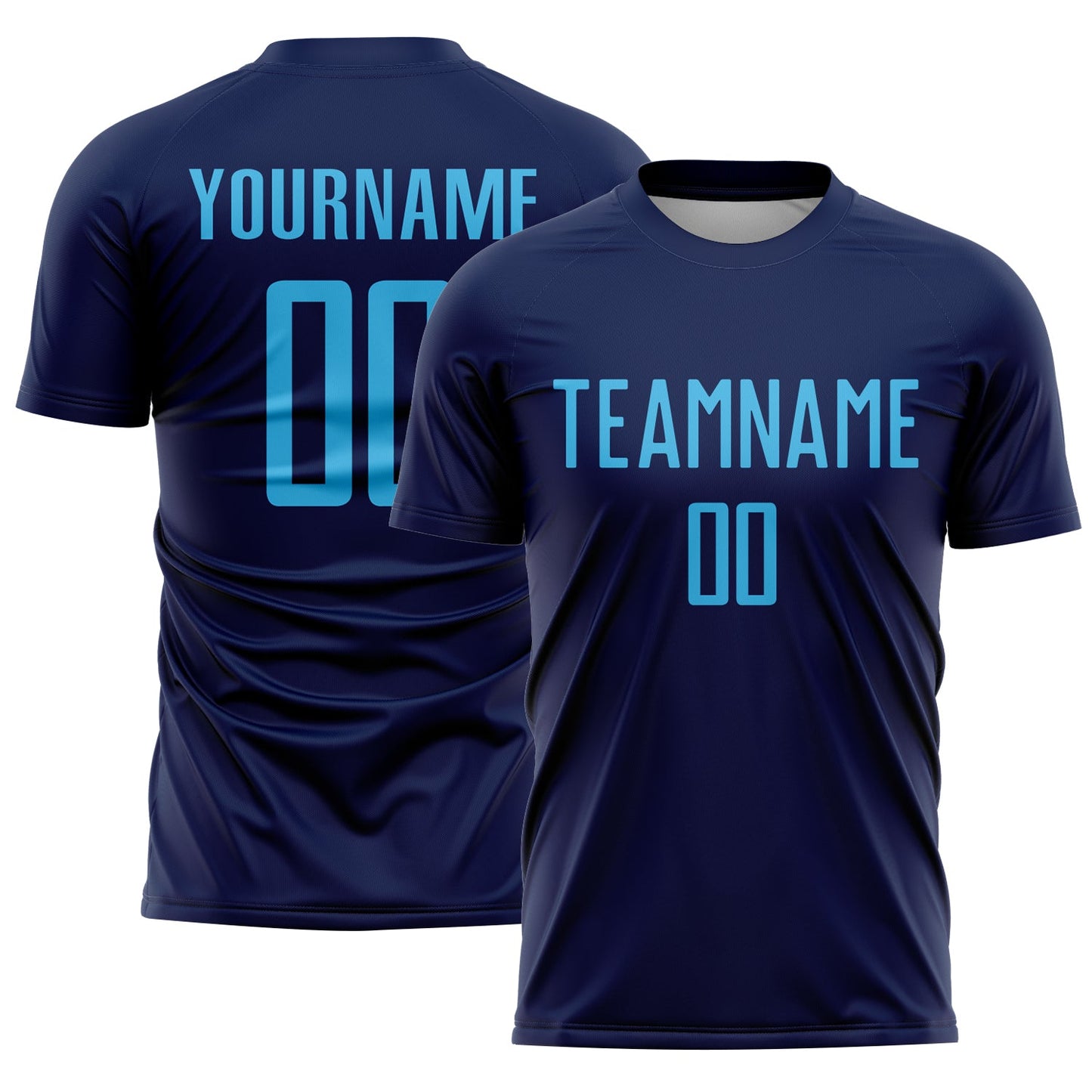 Custom Navy Sky Blue Sublimation Soccer Uniform Jersey - Main View