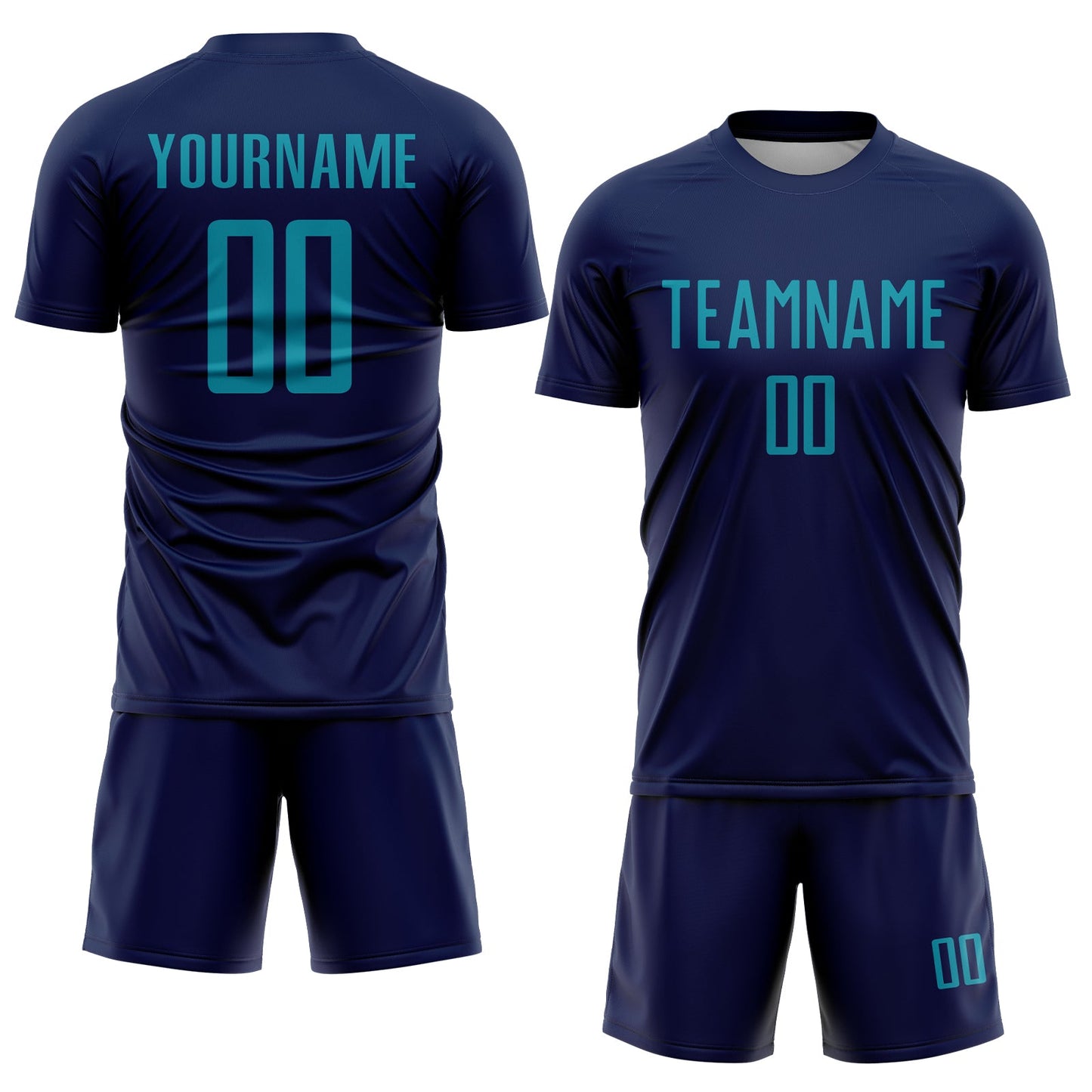 Custom Navy Teal Sublimation Soccer Uniform Jersey view 2