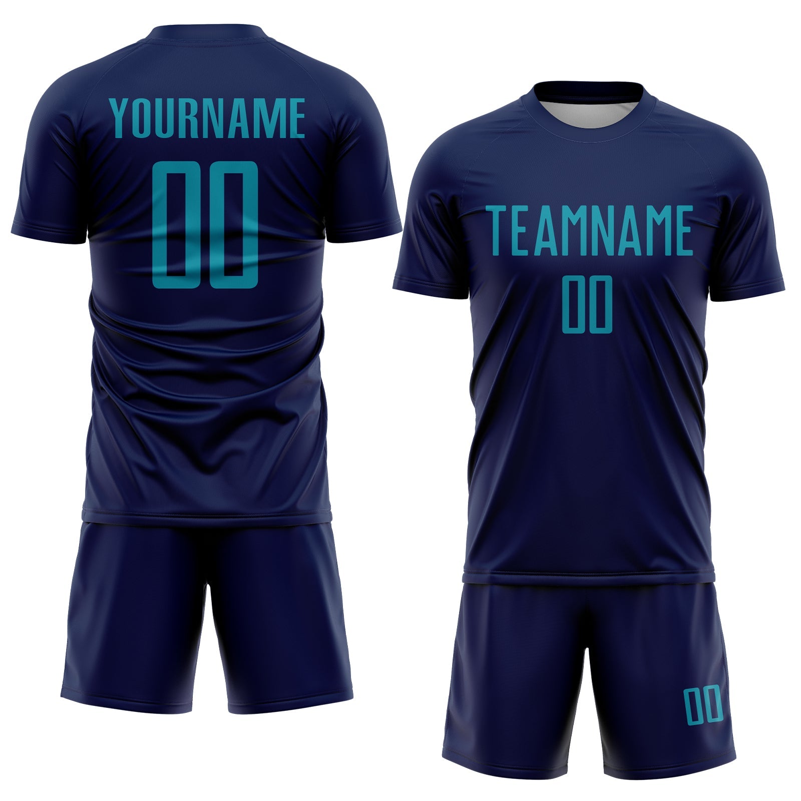 Custom Navy Teal Sublimation Soccer Uniform Jersey view 2