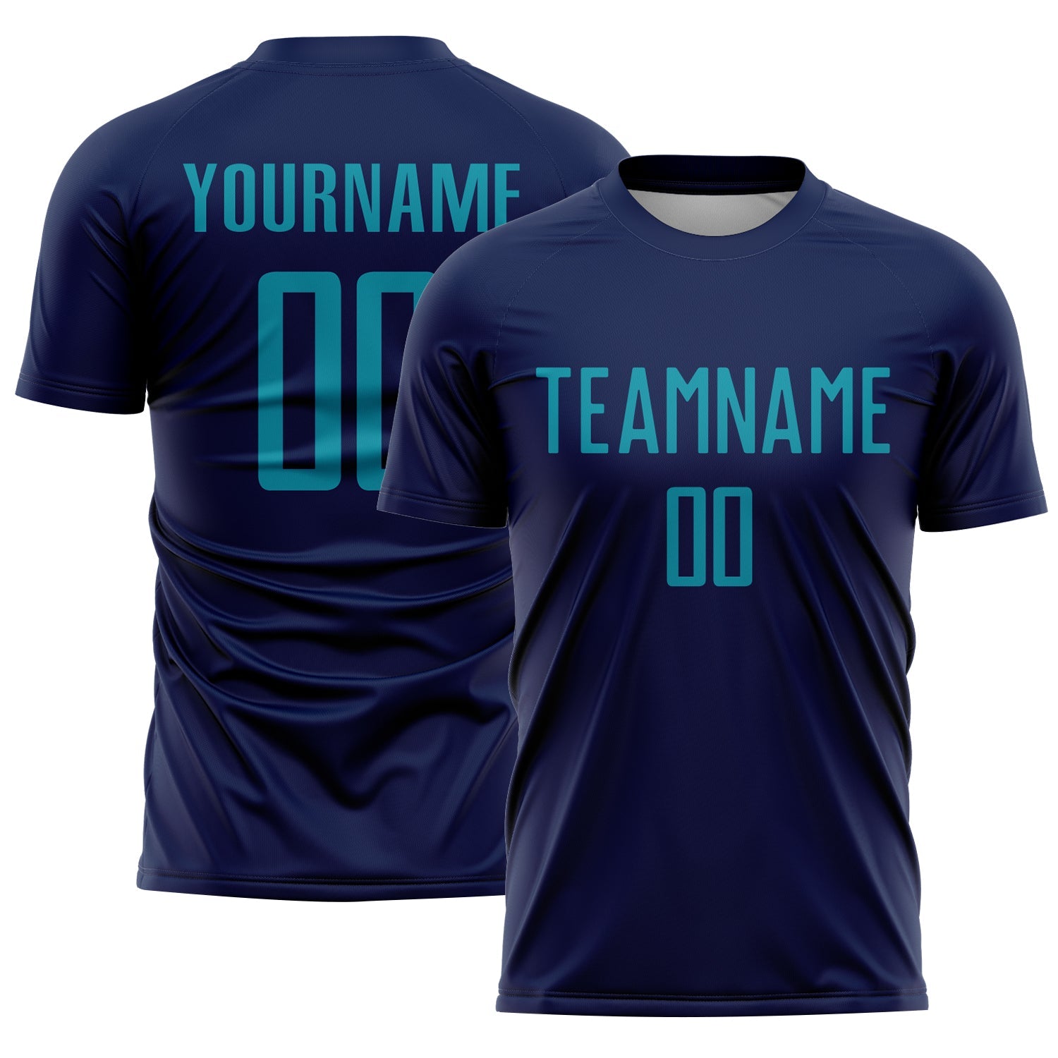 Custom Navy Teal Sublimation Soccer Uniform Jersey - Main View