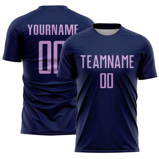 Custom Navy Light Purple Sublimation Soccer Uniform Jersey - Main View
