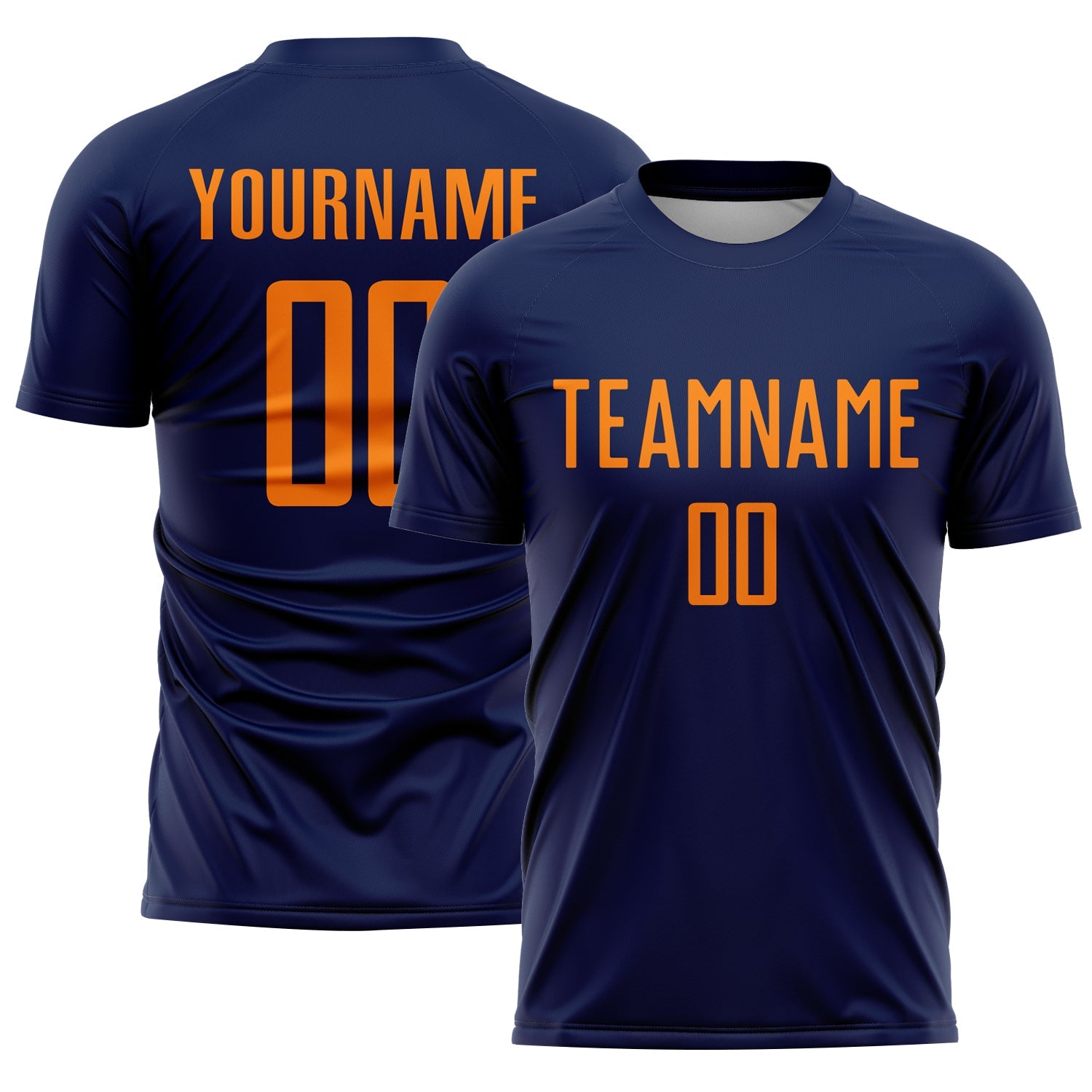 Custom Navy Bay Orange Sublimation Soccer Uniform Jersey - Main View