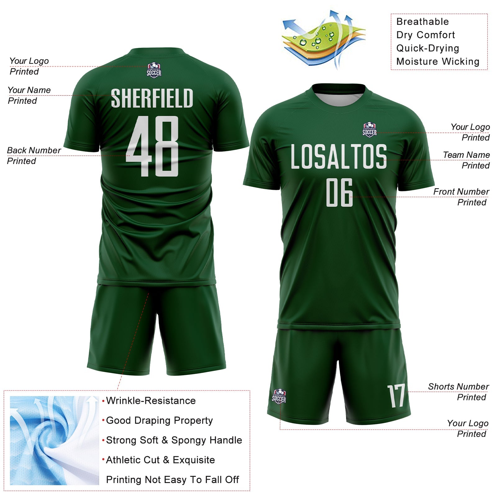 Custom Green White Sublimation Soccer Uniform Jersey view 4