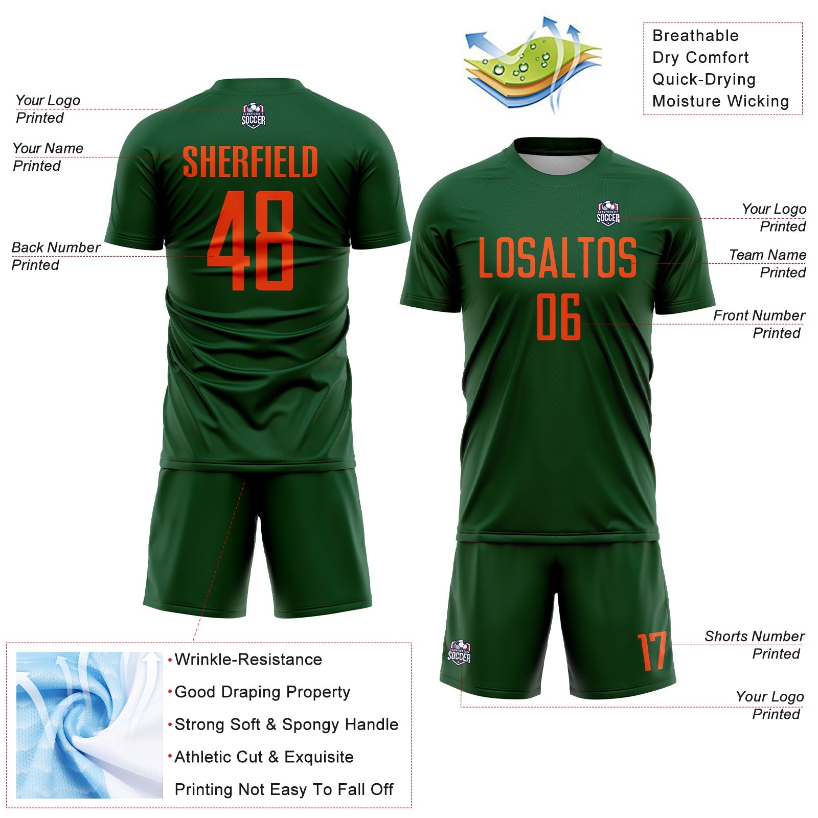 Custom Green Orange Sublimation Soccer Uniform Jersey view 4