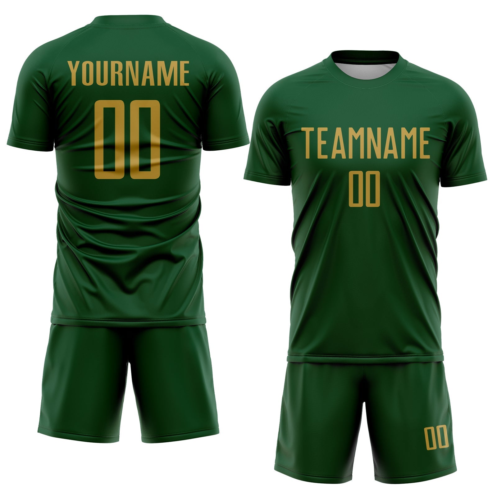 Custom Green Old Gold Sublimation Soccer Uniform Jersey view 2