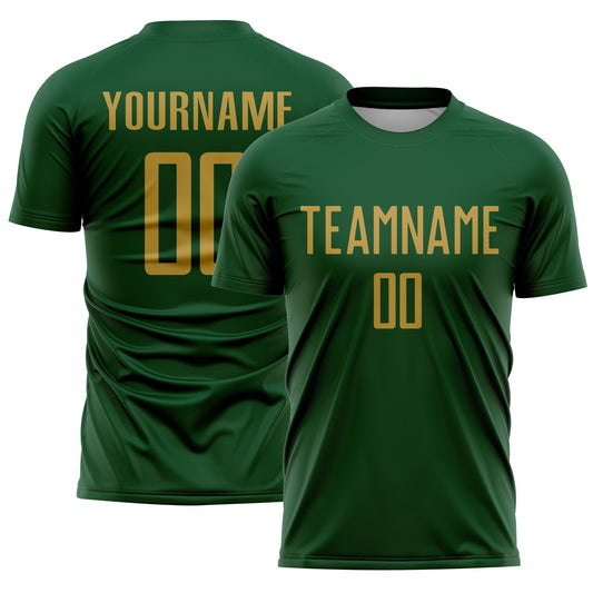 Custom Green Old Gold Sublimation Soccer Uniform Jersey - Main View