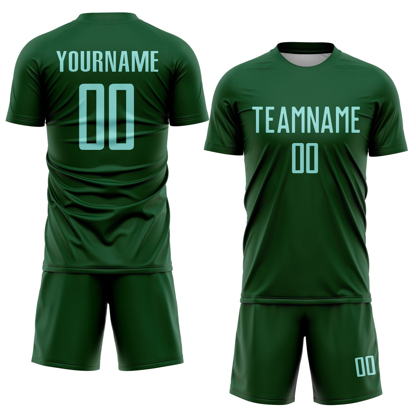 Custom Green Ice Blue Sublimation Soccer Uniform Jersey view 2