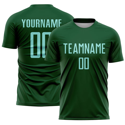 Custom Green Ice Blue Sublimation Soccer Uniform Jersey - Main View