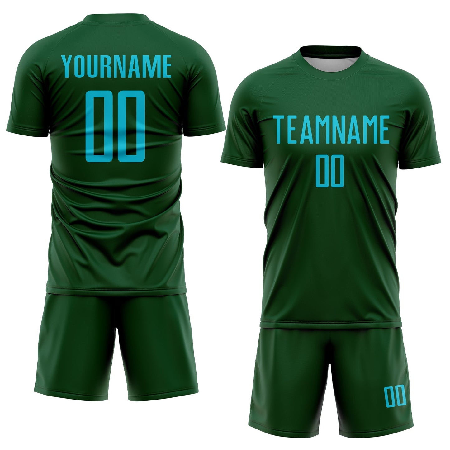Custom Green Lakes Blue Sublimation Soccer Uniform Jersey view 2