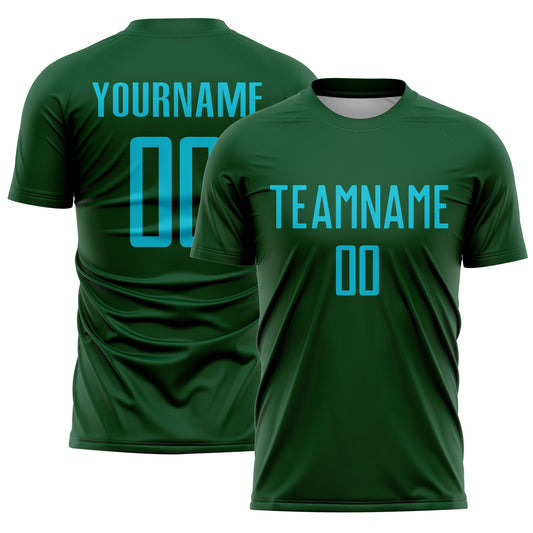 Custom Green Lakes Blue Sublimation Soccer Uniform Jersey - Main View