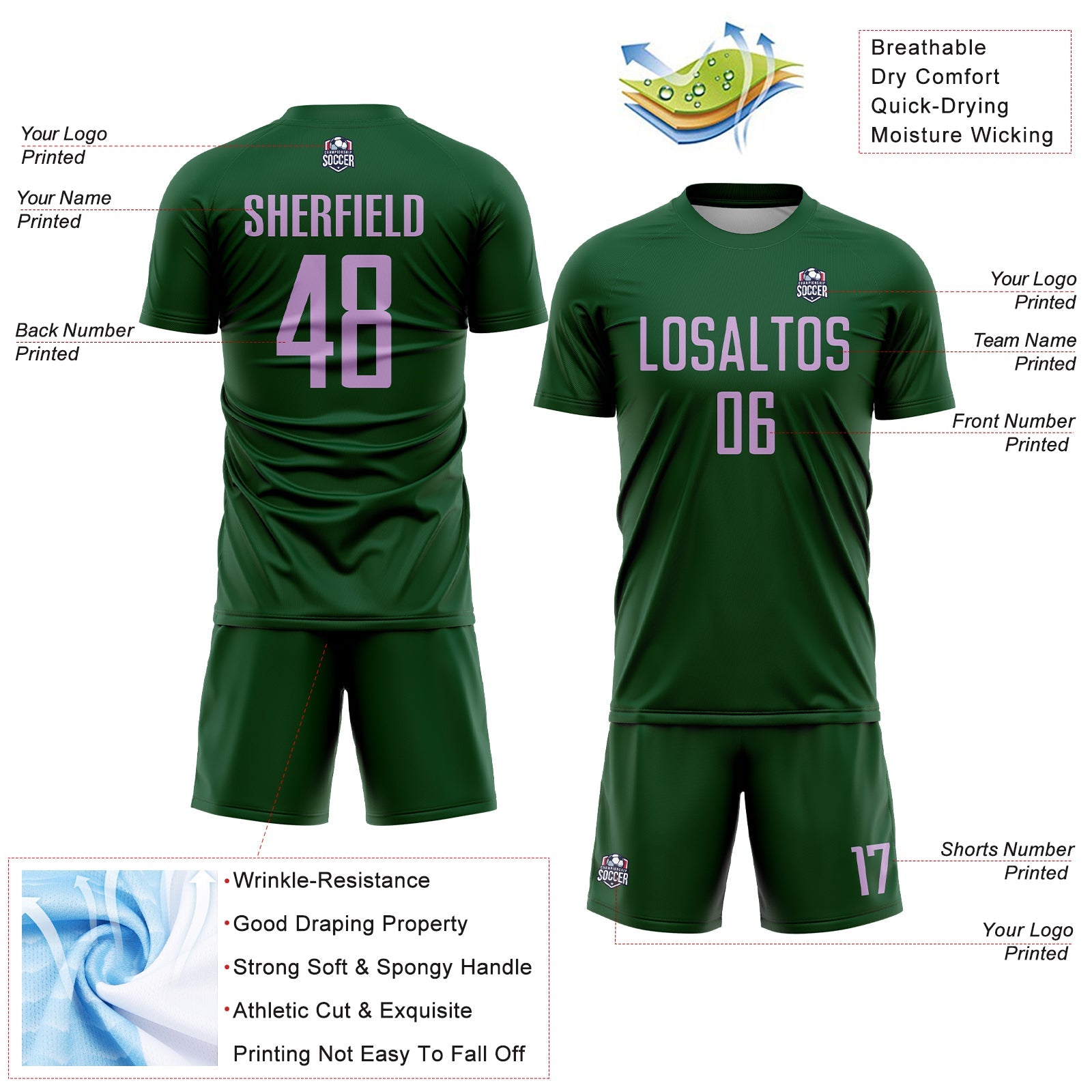 Custom Green Light Purple Sublimation Soccer Uniform Jersey view 4