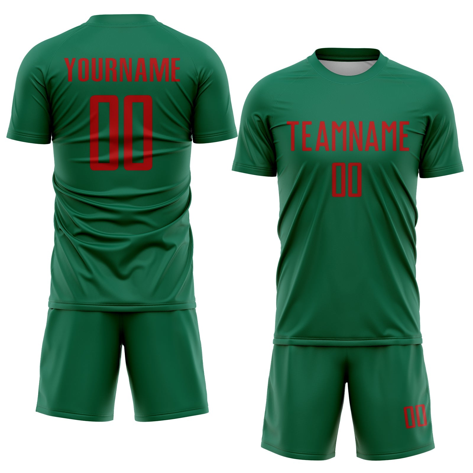Custom Kelly Green Red Sublimation Soccer Uniform Jersey view 2