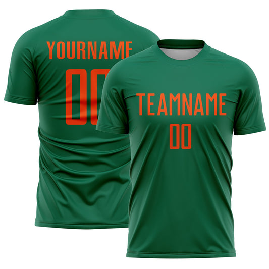 Custom Kelly Green Orange Sublimation Soccer Uniform Jersey - Main View