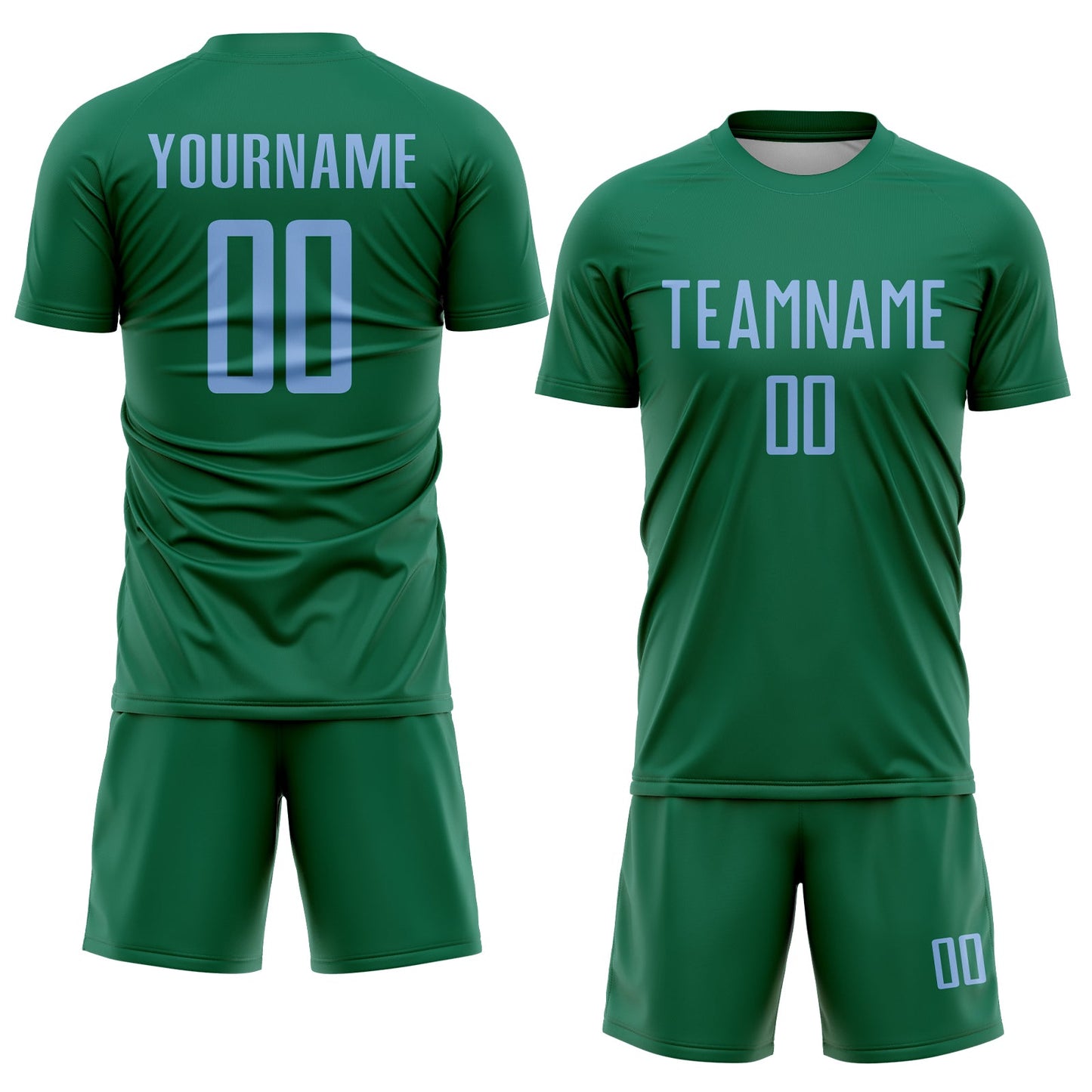 Custom Kelly Green Light Blue Sublimation Soccer Uniform Jersey view 2