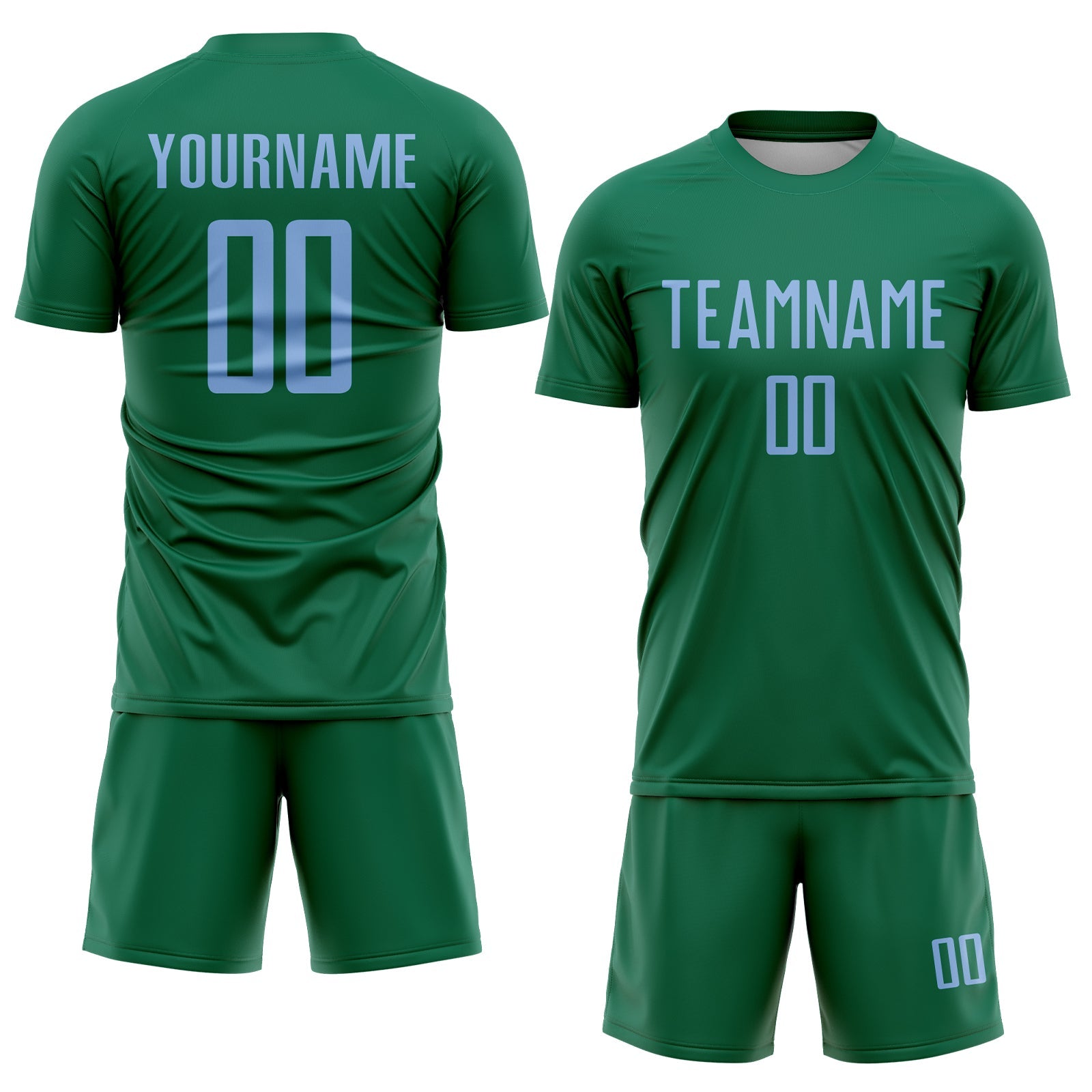 Custom Kelly Green Light Blue Sublimation Soccer Uniform Jersey view 2