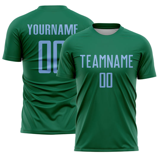 Custom Kelly Green Light Blue Sublimation Soccer Uniform Jersey - Main View