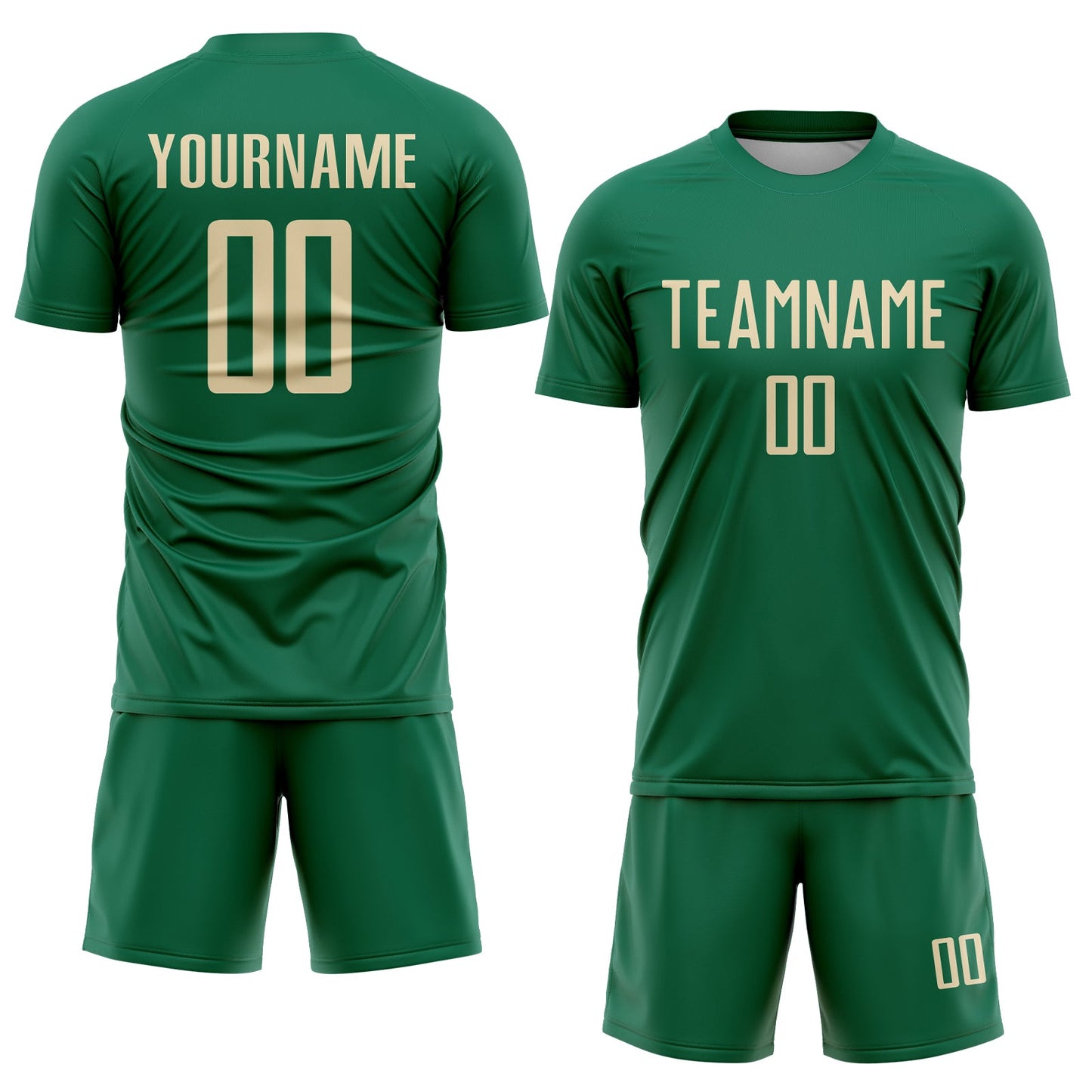 Custom Kelly Green Cream Sublimation Soccer Uniform Jersey view 2