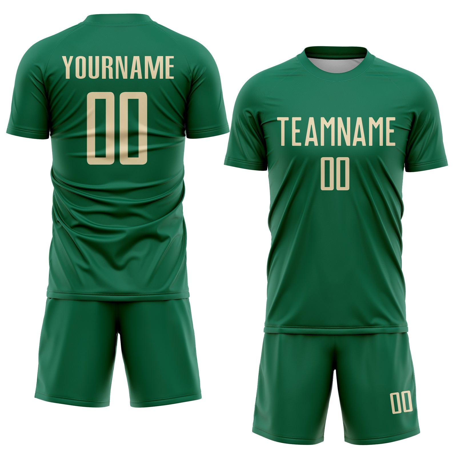Custom Kelly Green Cream Sublimation Soccer Uniform Jersey view 2