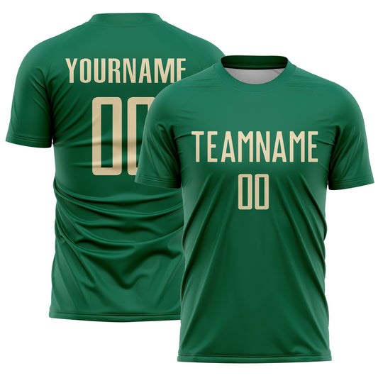 Custom Kelly Green Cream Sublimation Soccer Uniform Jersey - Main View