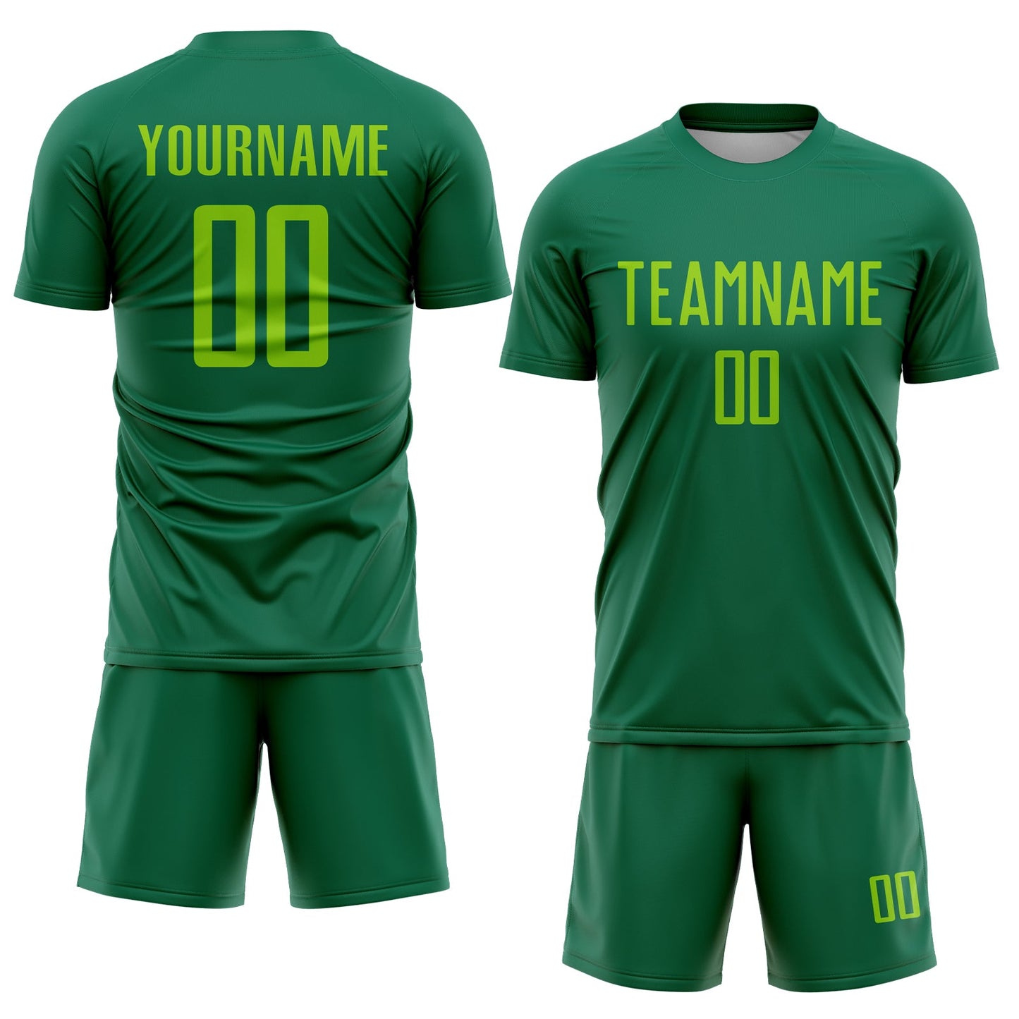 Custom Kelly Green Neon Green Sublimation Soccer Uniform Jersey view 2