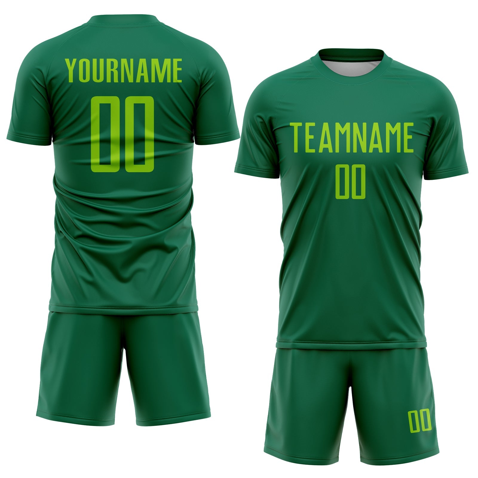 Custom Kelly Green Neon Green Sublimation Soccer Uniform Jersey view 2