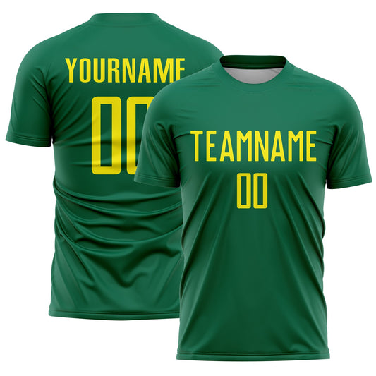 Custom Kelly Green Light Yellow Sublimation Soccer Uniform Jersey - Main View