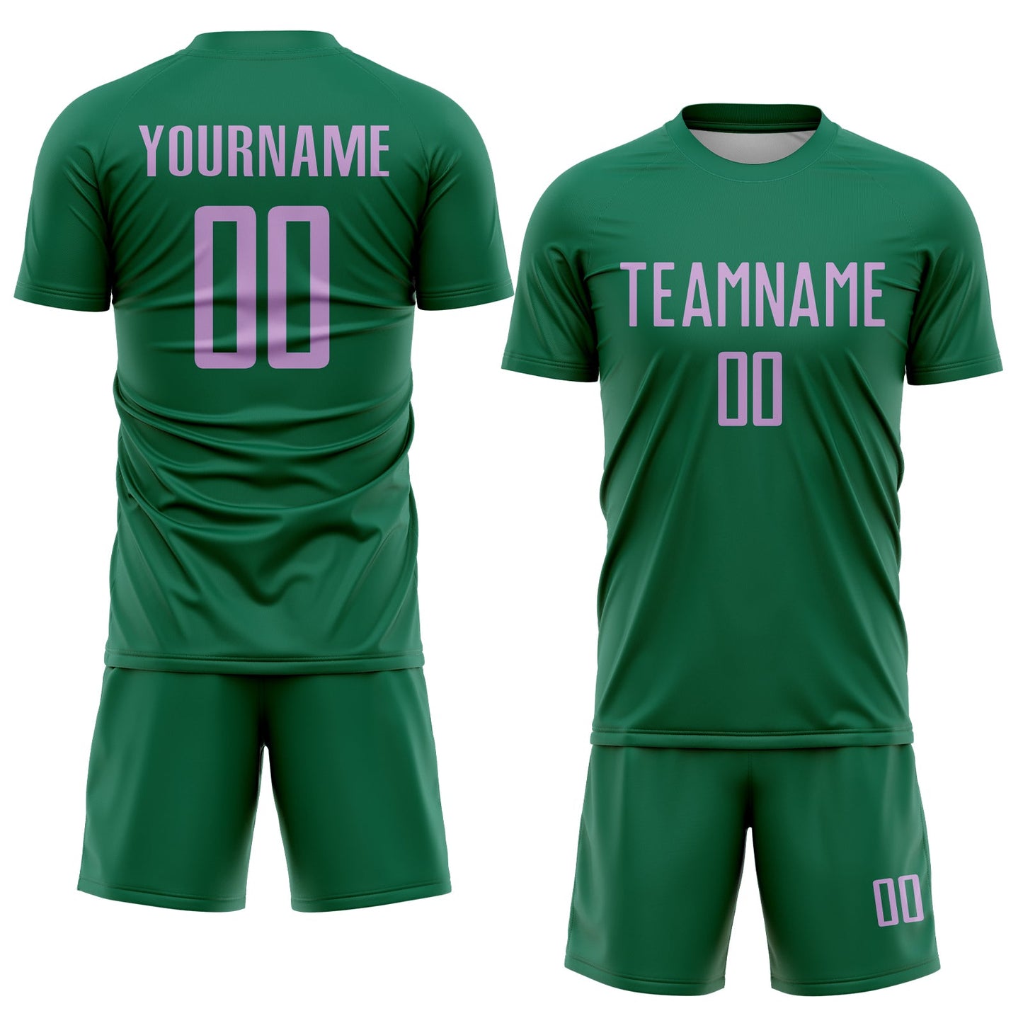 Custom Kelly Green Light Purple Sublimation Soccer Uniform Jersey view 2