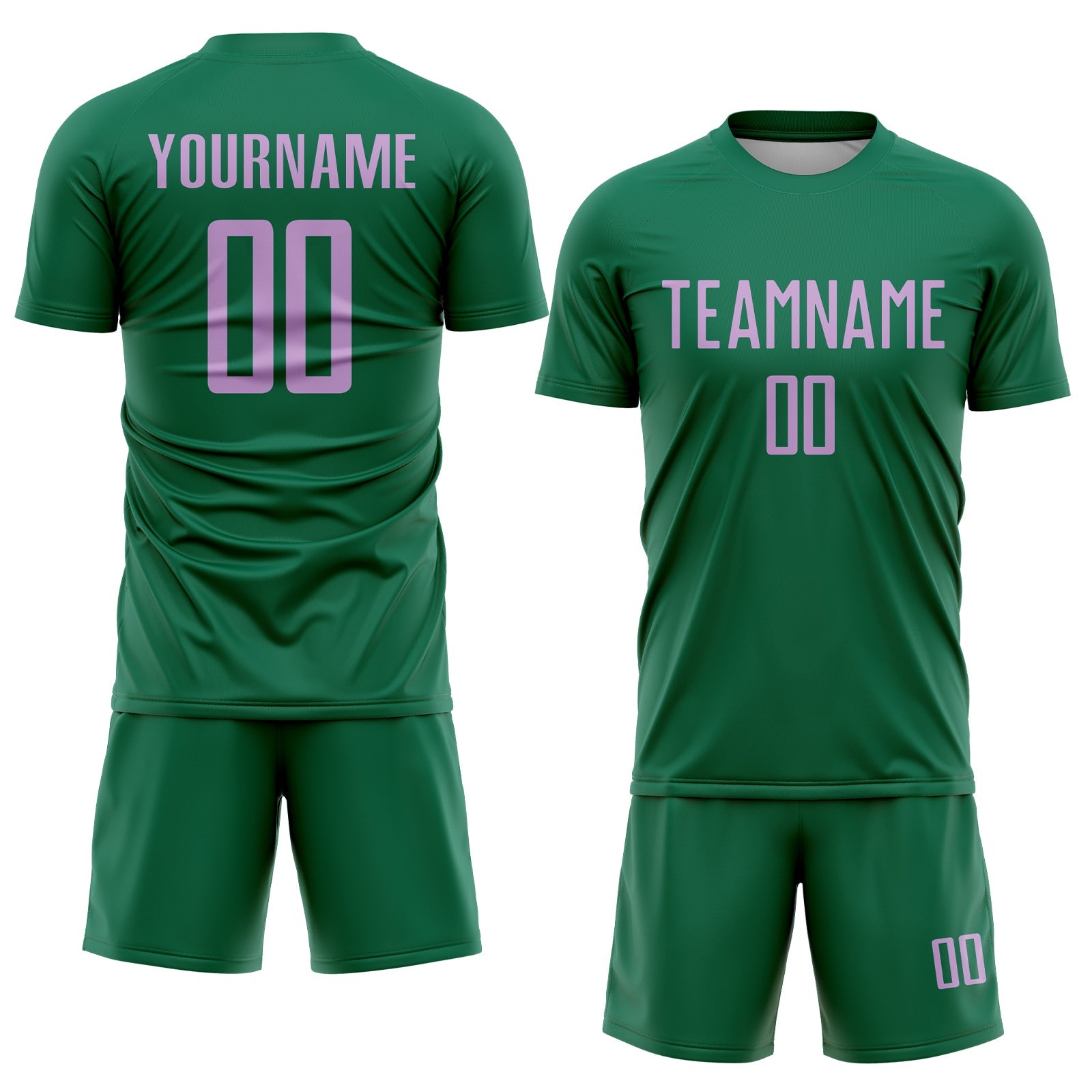 Custom Kelly Green Light Purple Sublimation Soccer Uniform Jersey view 2
