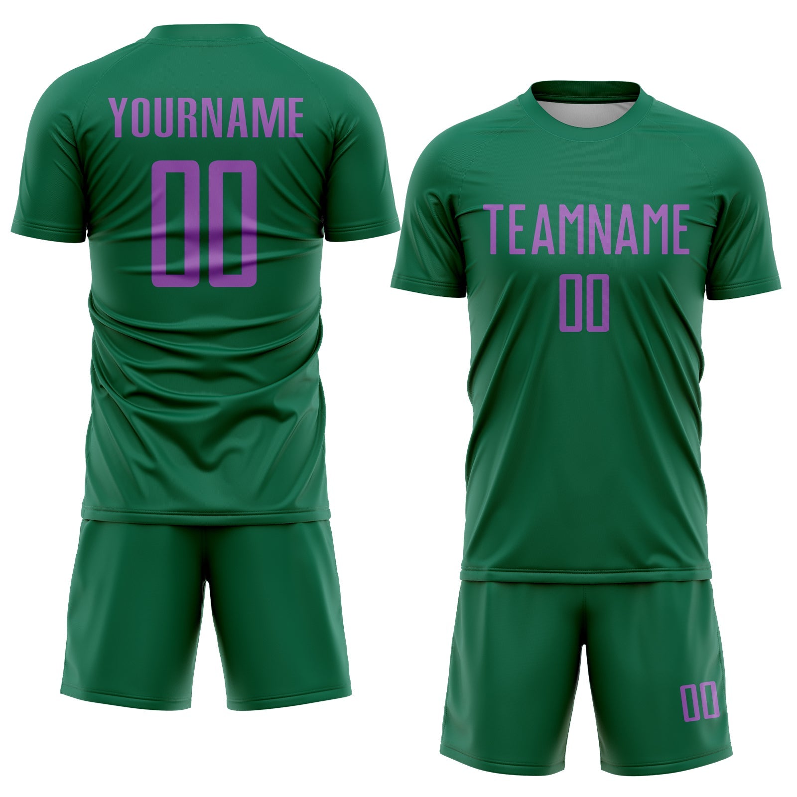 Custom Kelly Green Medium Purple Sublimation Soccer Uniform Jersey view 2