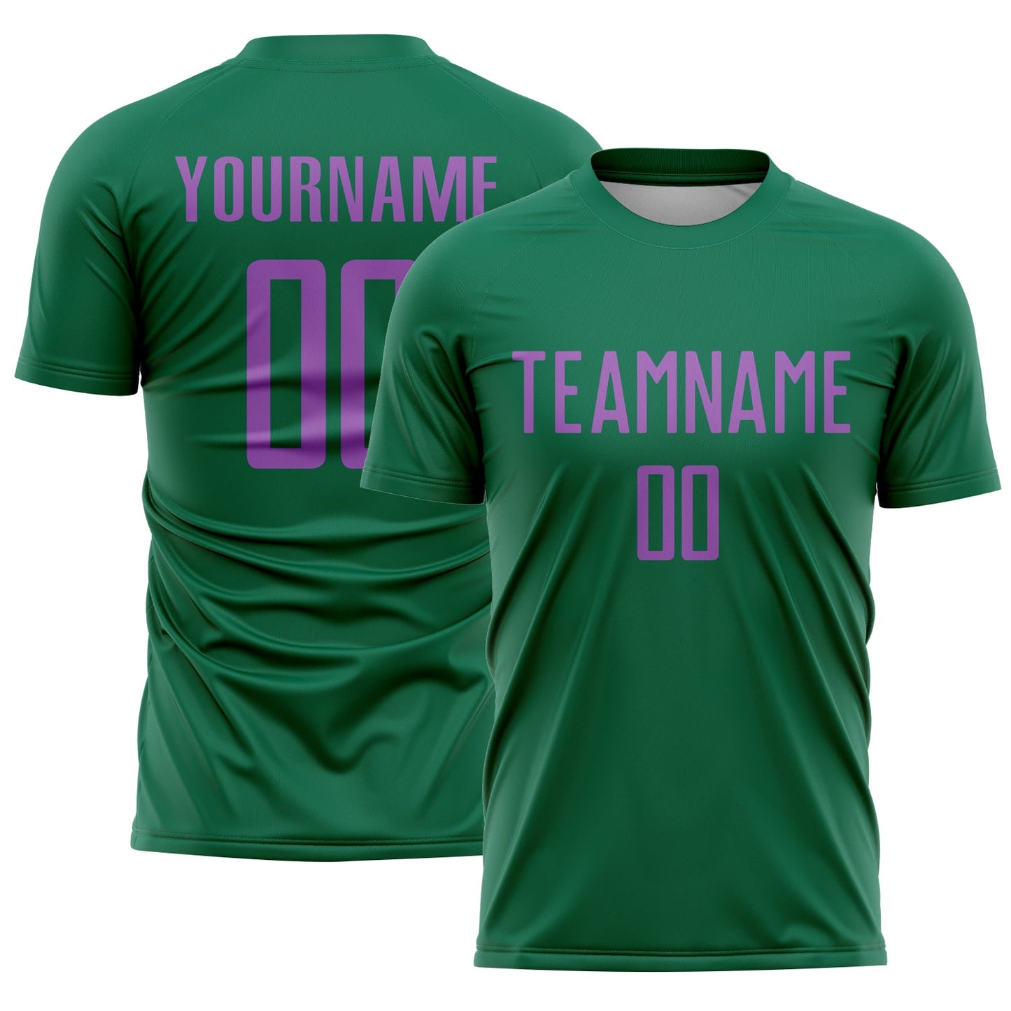 Custom Kelly Green Medium Purple Sublimation Soccer Uniform Jersey - Main View