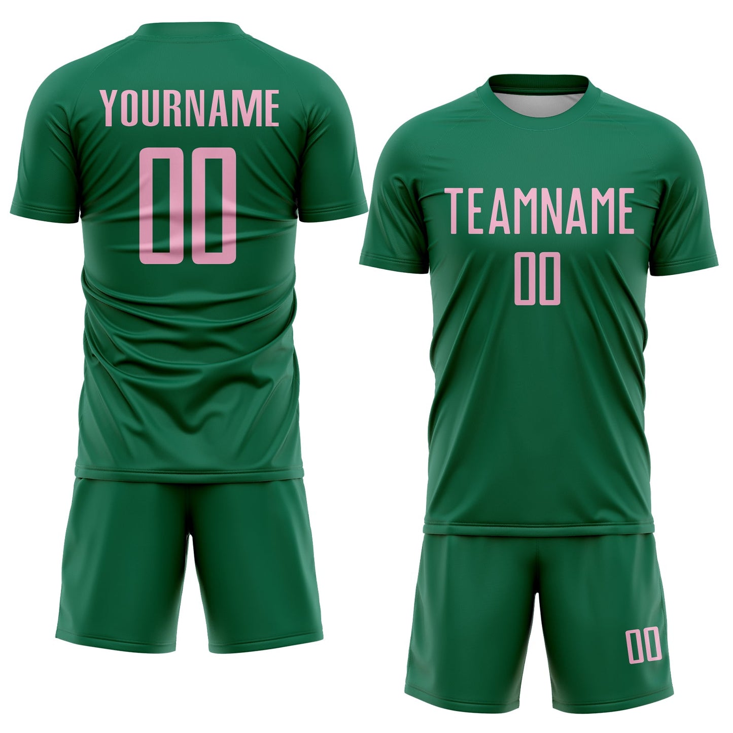 Custom Kelly Green Light Pink Sublimation Soccer Uniform Jersey view 2