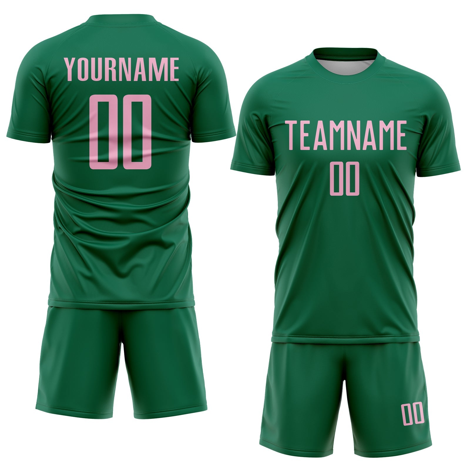 Custom Kelly Green Light Pink Sublimation Soccer Uniform Jersey view 2