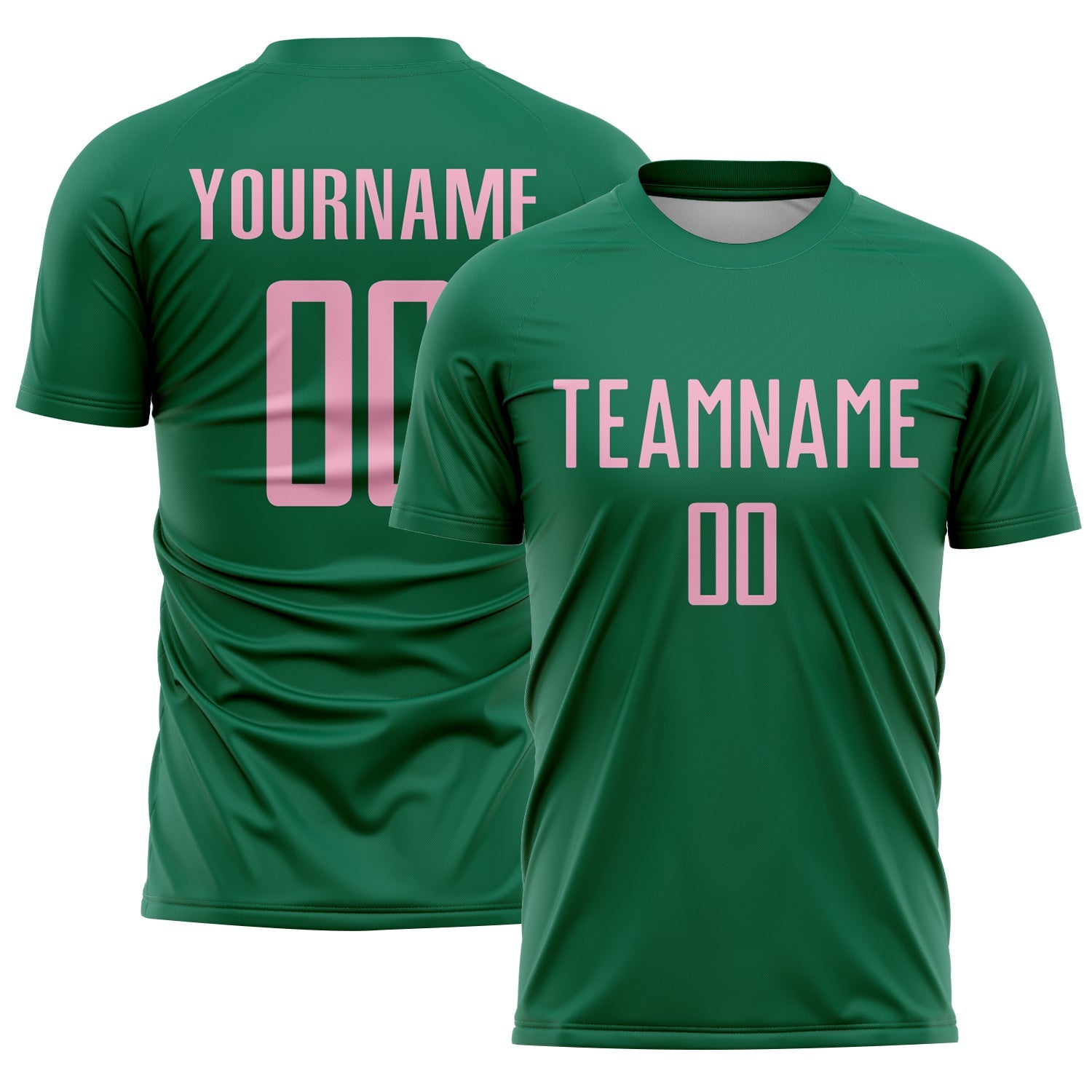 Custom Kelly Green Light Pink Sublimation Soccer Uniform Jersey - Main View