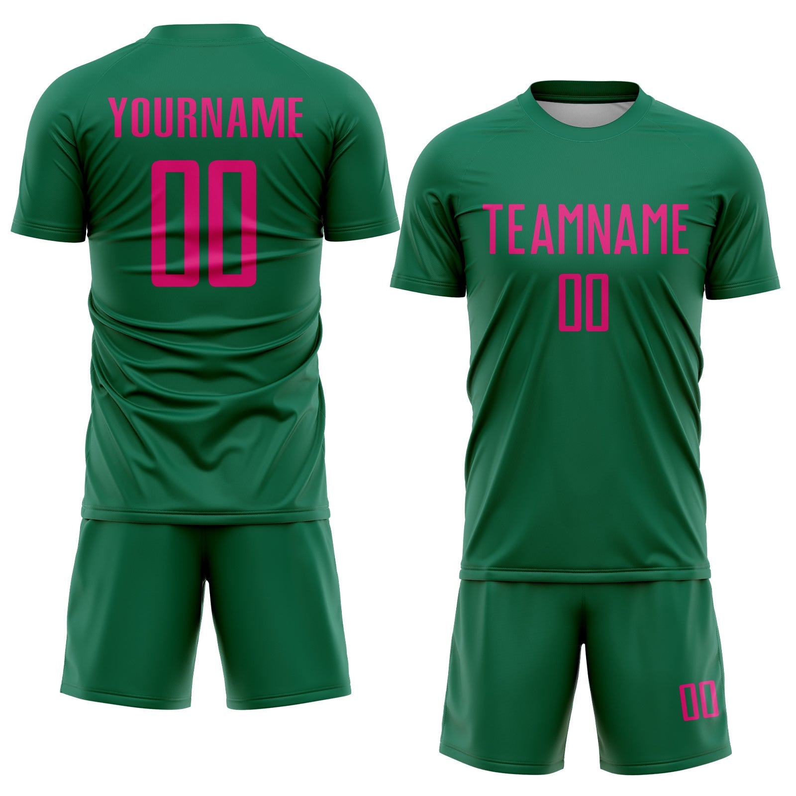 Custom Kelly Green Hot Pink Sublimation Soccer Uniform Jersey view 2