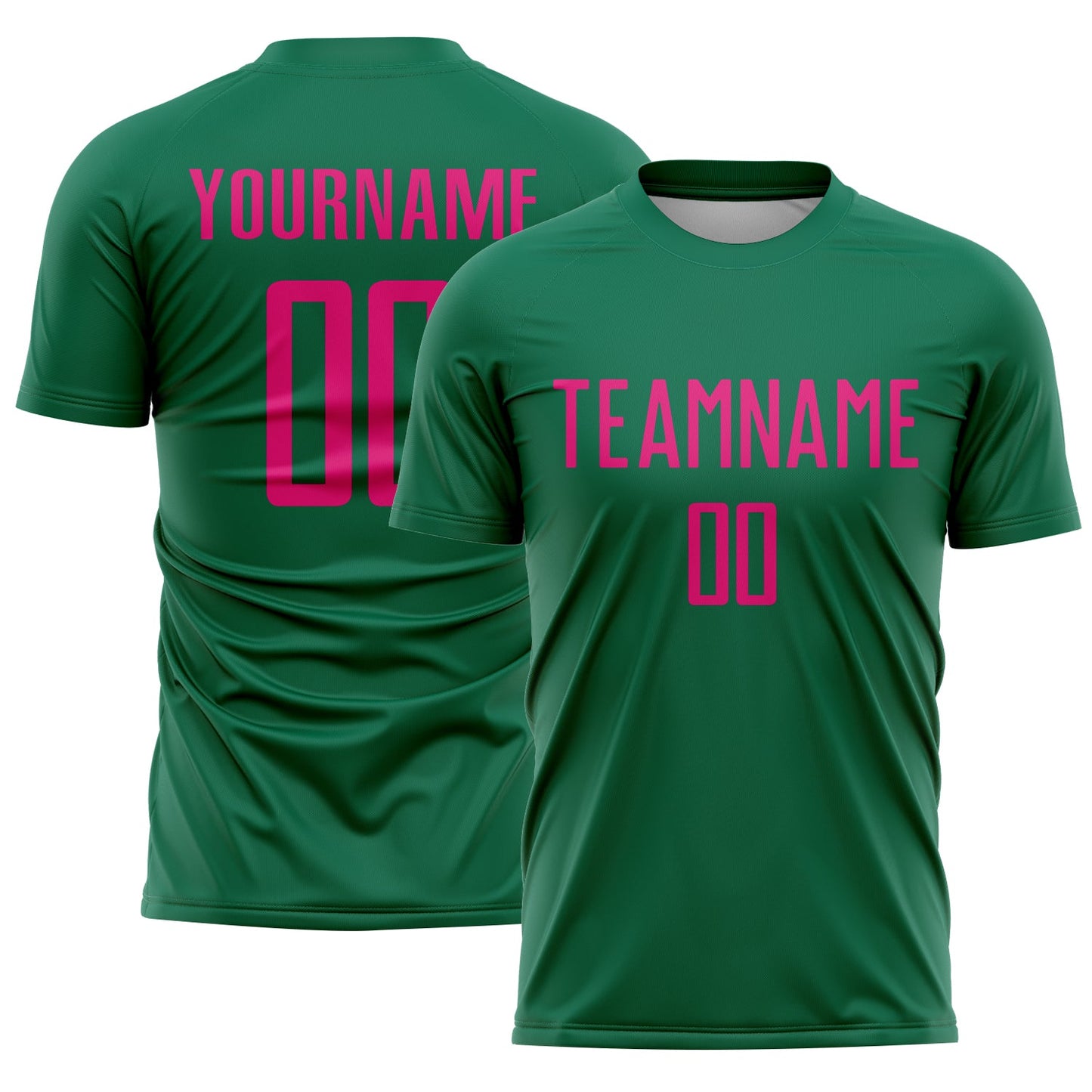 Custom Kelly Green Hot Pink Sublimation Soccer Uniform Jersey - Main View
