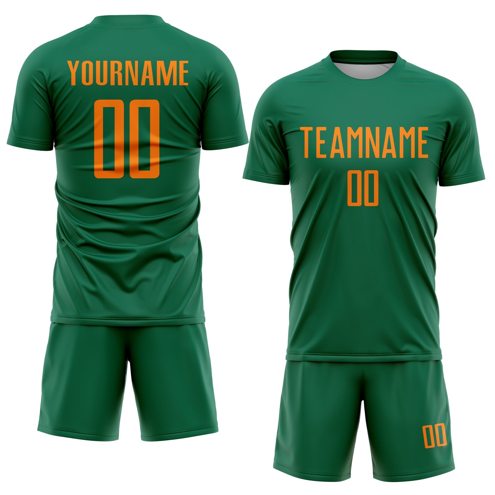 Custom Kelly Green Bay Orange Sublimation Soccer Uniform Jersey view 2