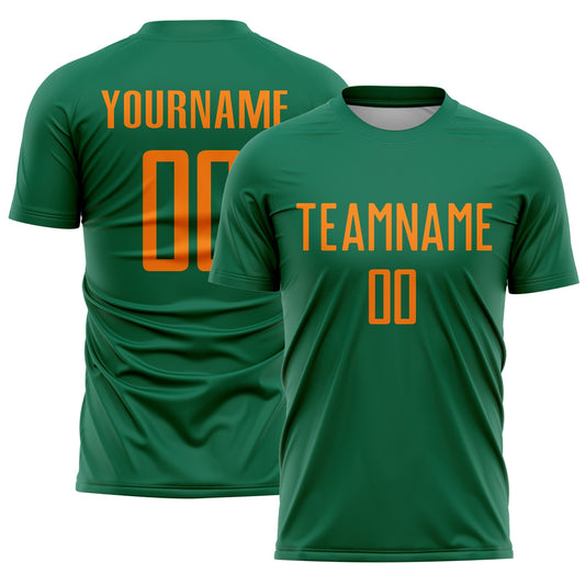 Custom Kelly Green Bay Orange Sublimation Soccer Uniform Jersey - Main View