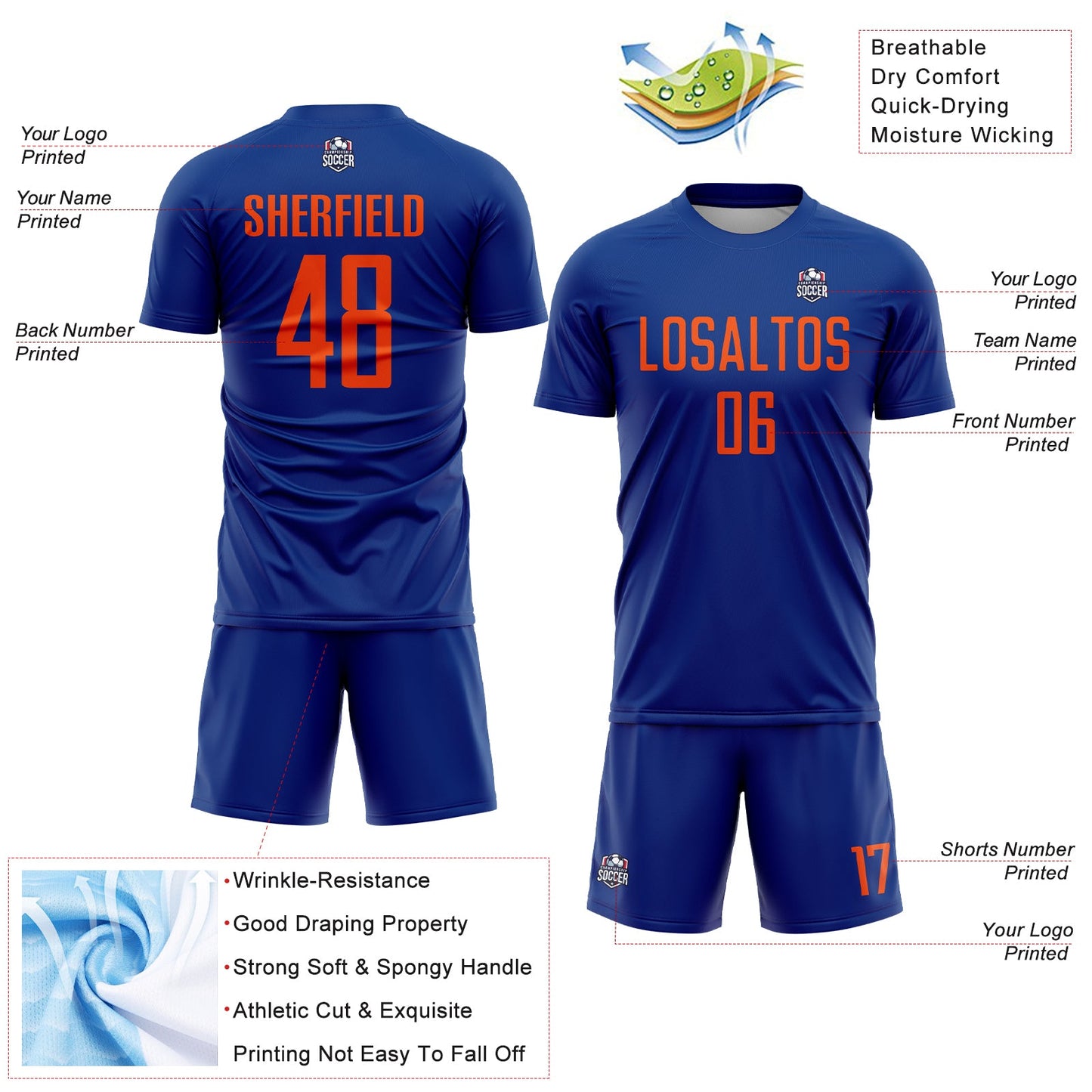 Custom Royal Orange Sublimation Soccer Uniform Jersey view 4