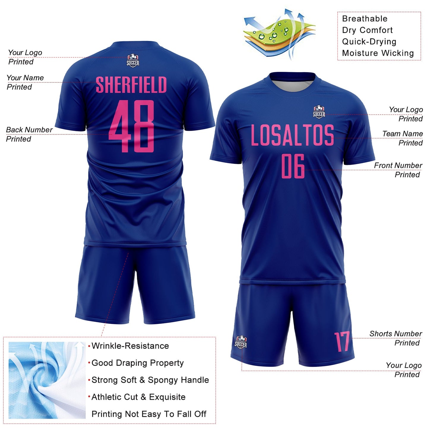 Custom Royal Pink Sublimation Soccer Uniform Jersey view 4
