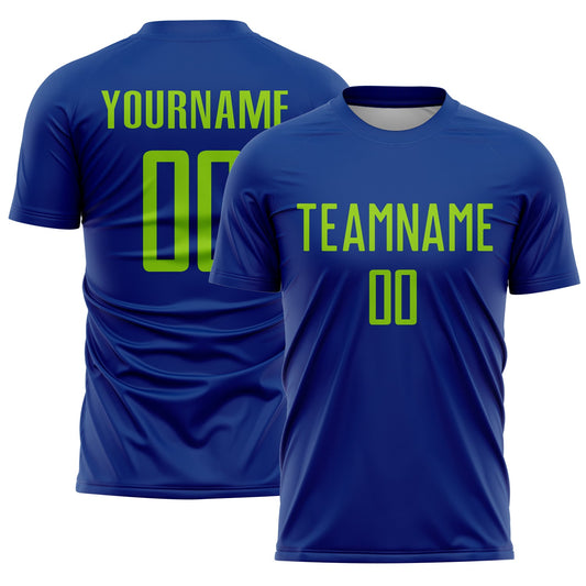 Custom Royal Neon Green Sublimation Soccer Uniform Jersey - Main View