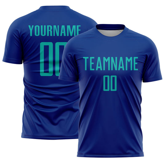Custom Royal Aqua Sublimation Soccer Uniform Jersey - Main View