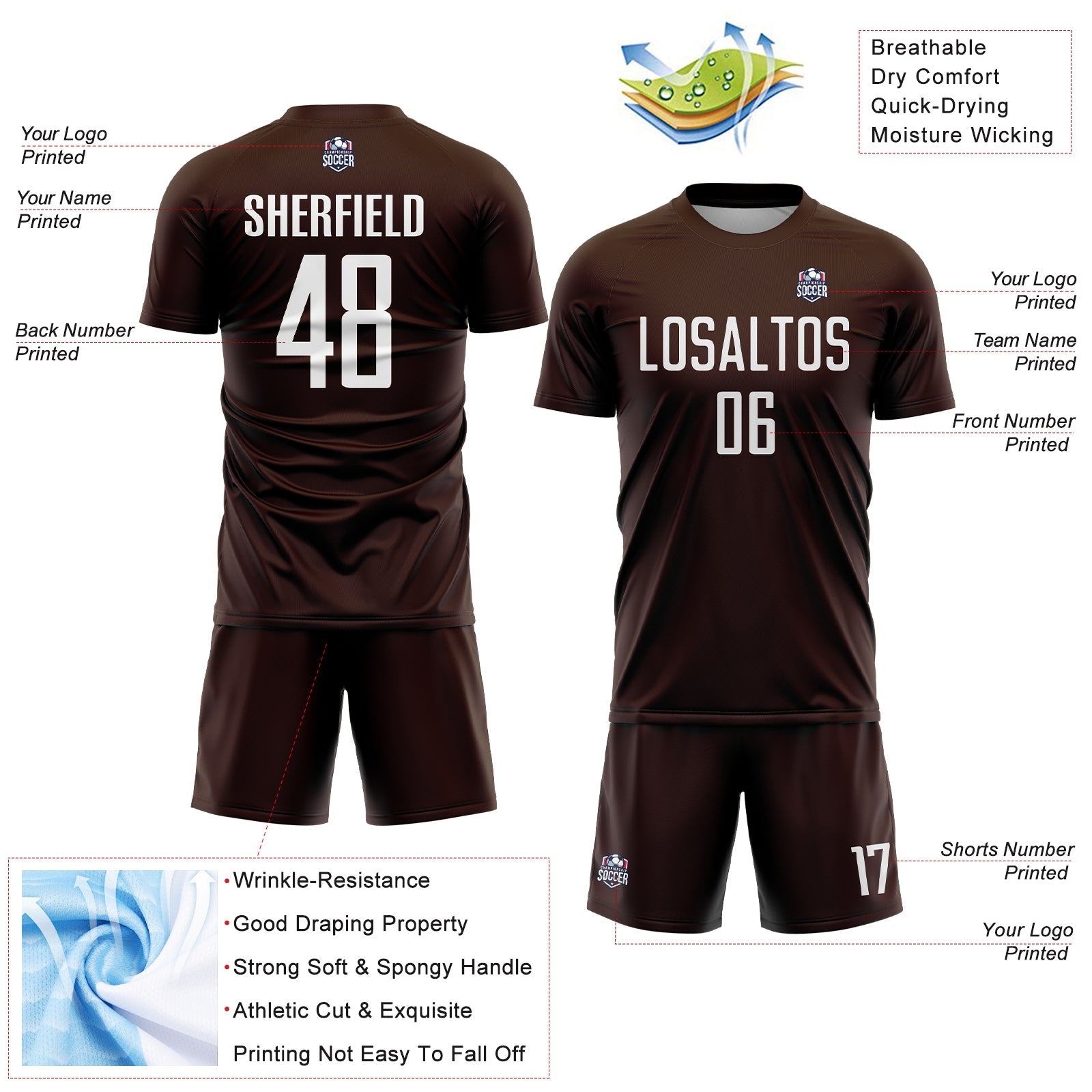 Custom Brown White Sublimation Soccer Uniform Jersey view 4