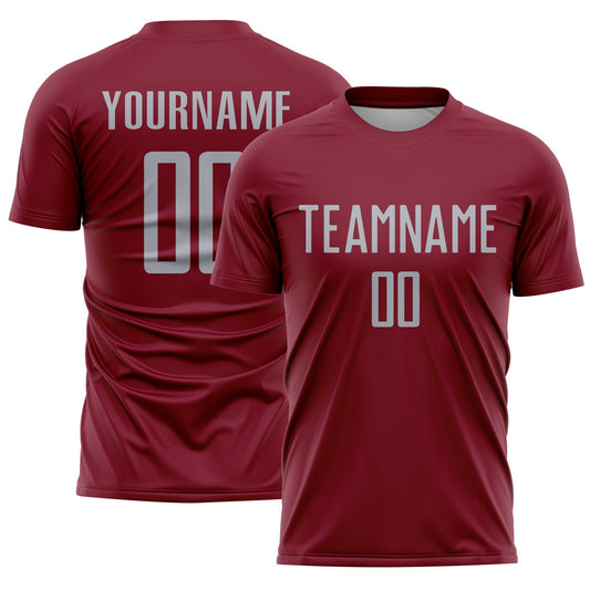 Custom Crimson Gray Sublimation Soccer Uniform Jersey - Main View